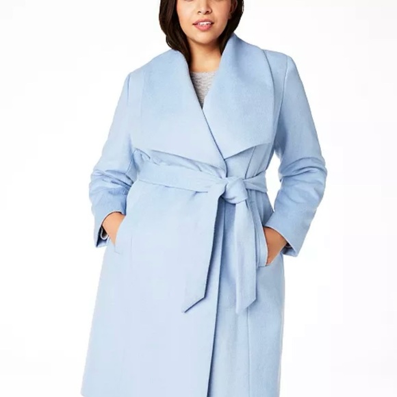 Cole Haan  Signature Women’s Belted Wrap Ice Blue Wool Pea Coat Size 12 NWT - Picture 10 of 12
